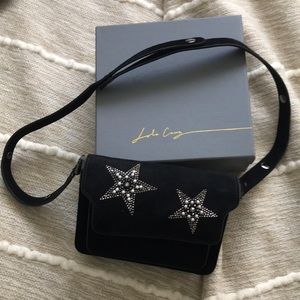 Lola Cruz black suede handbag with star embellish